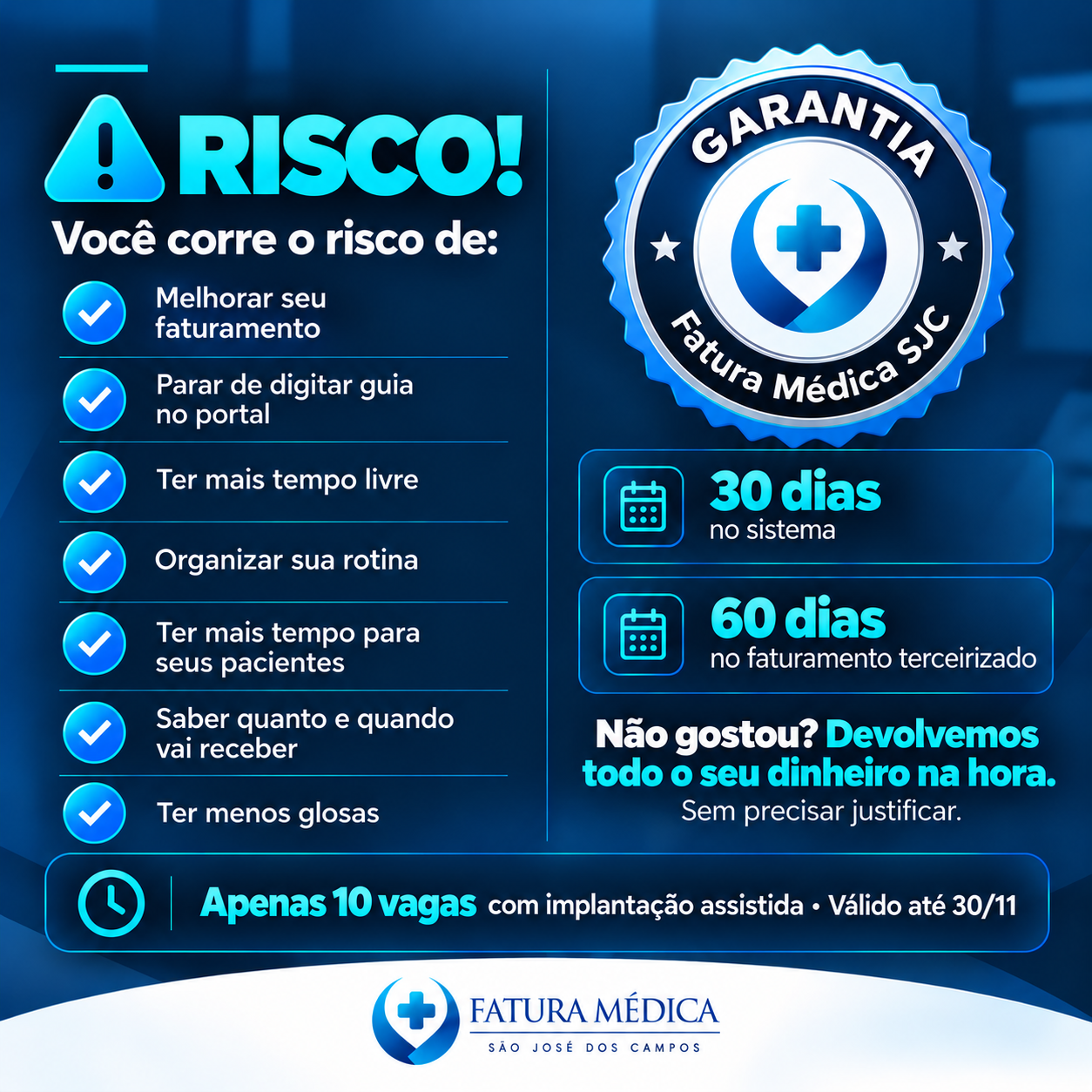 Anúncio da garantia: 30 dias para o sistema e 60 dias para faturamento terceirizado, com devolução do valor