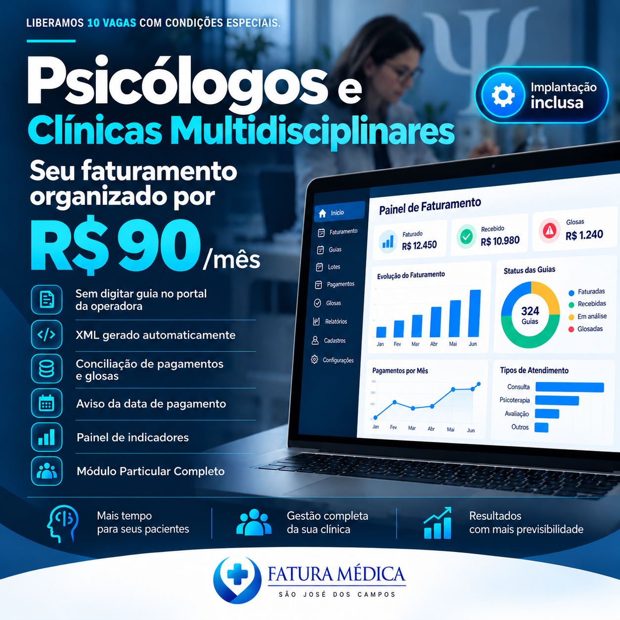 Anúncio Fatsis: psicólogos e clínicas multidisciplinares, sistema por R$ 90 por mês e implantação inclusa
